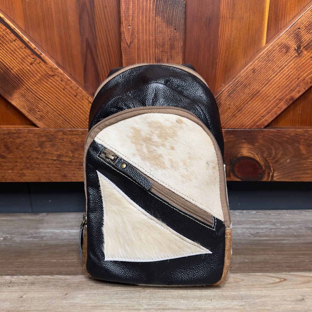 Black Leather Canvas Sling Bag Backpack Purse Fanny Pack NWT